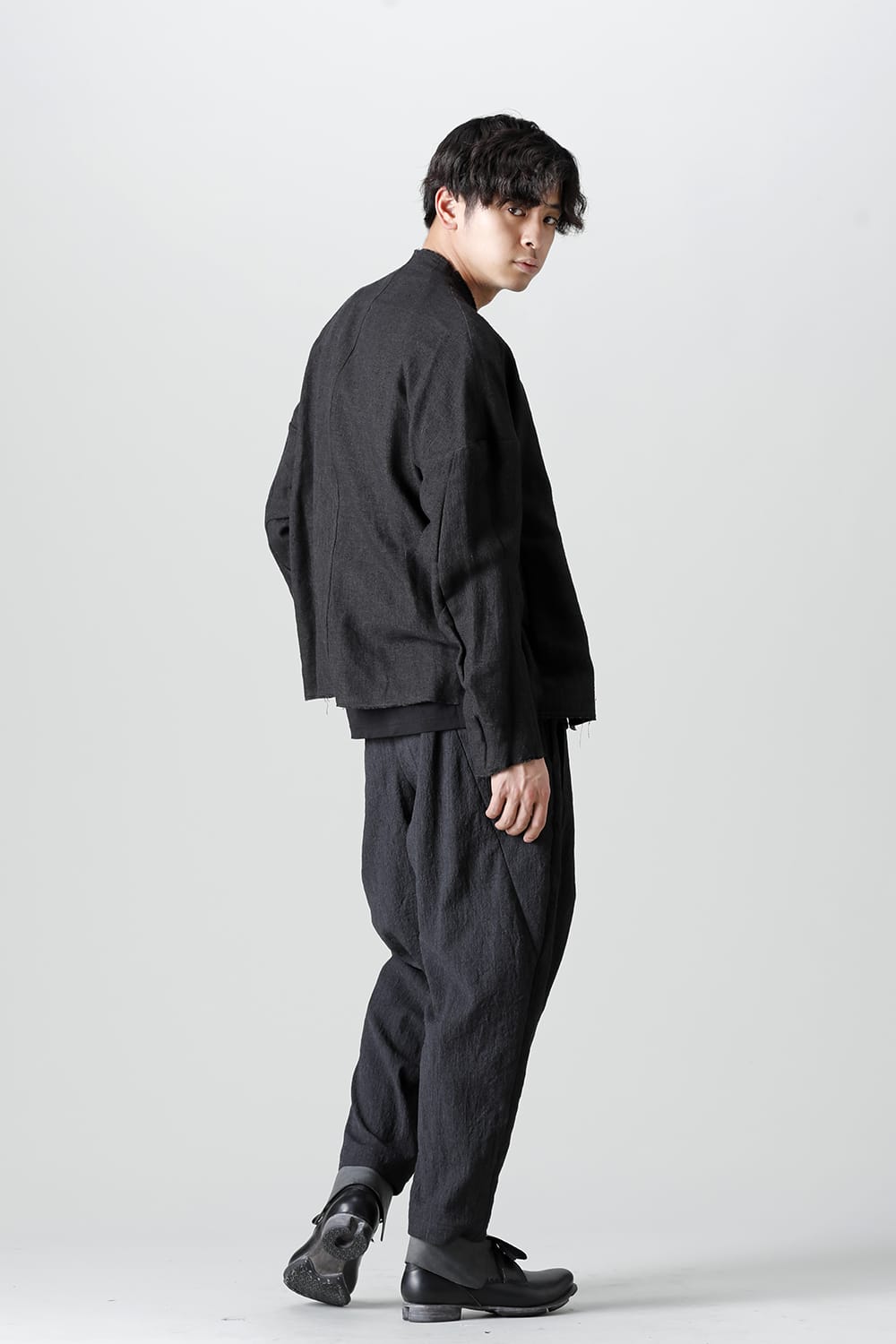 Jacket silk linen crazy check  Black