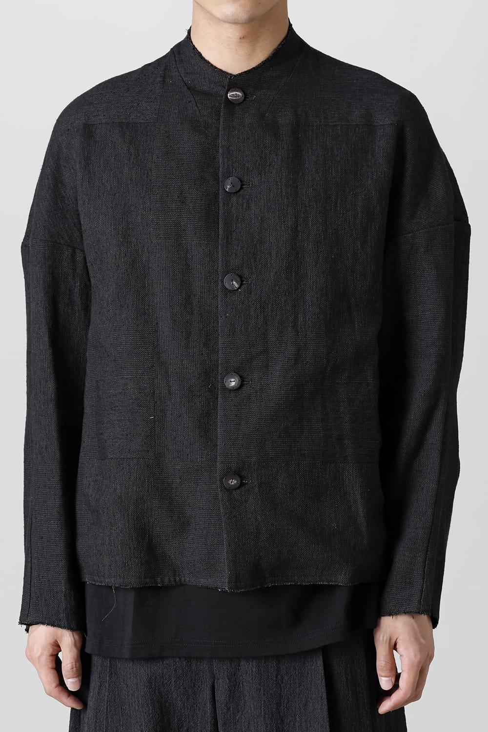 Jacket silk linen crazy check  Black