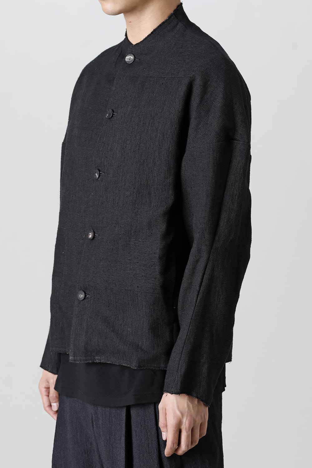 Jacket silk linen crazy check  Black