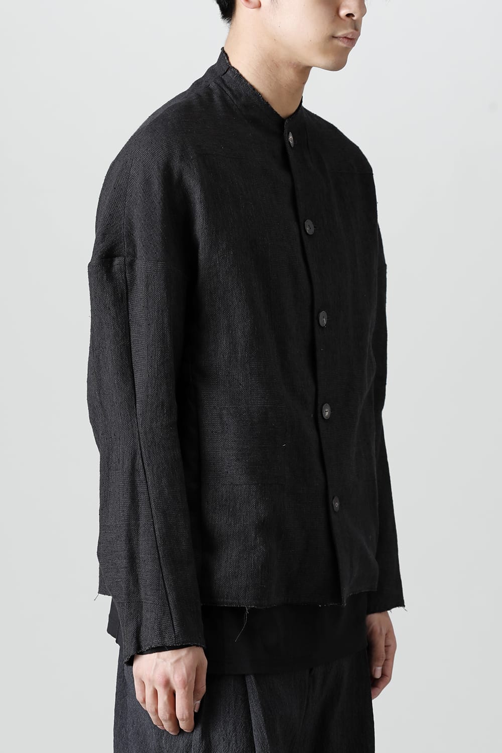 Jacket silk linen crazy check  Black