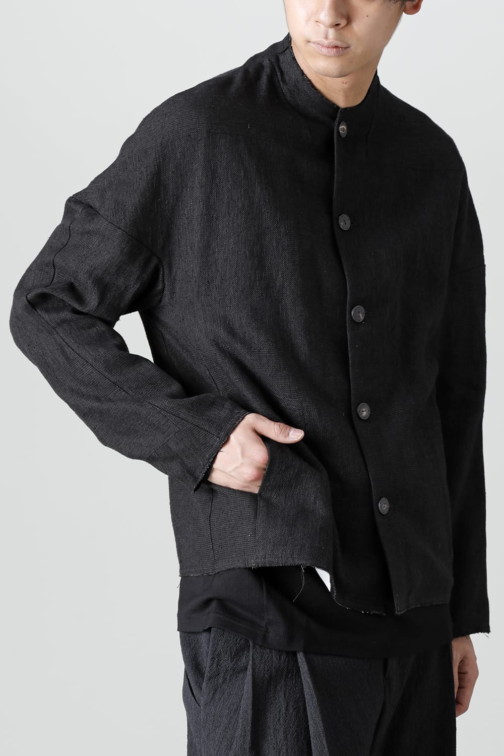 Jacket silk linen crazy check  Black