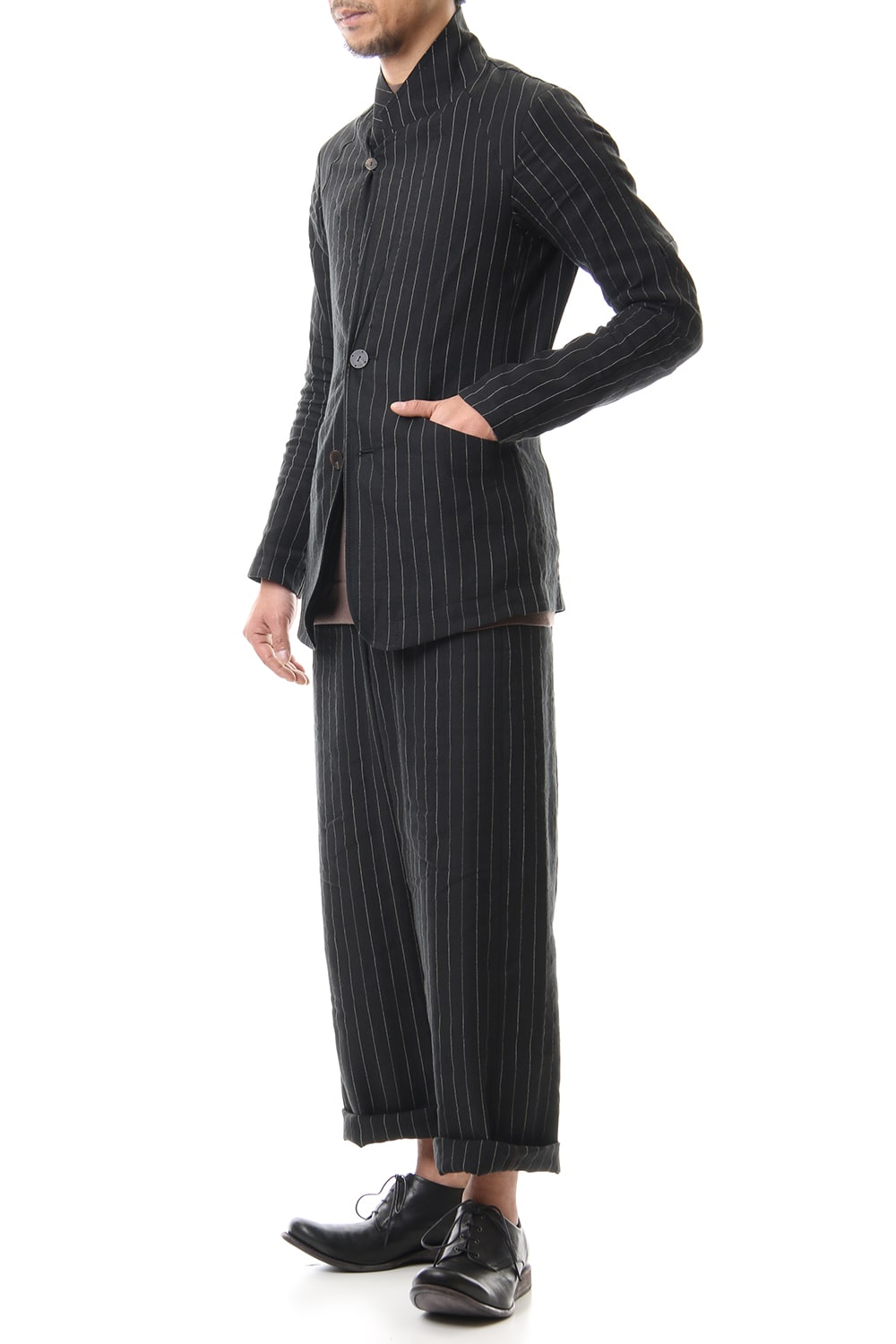 Jacket Linen viscose stripe Black