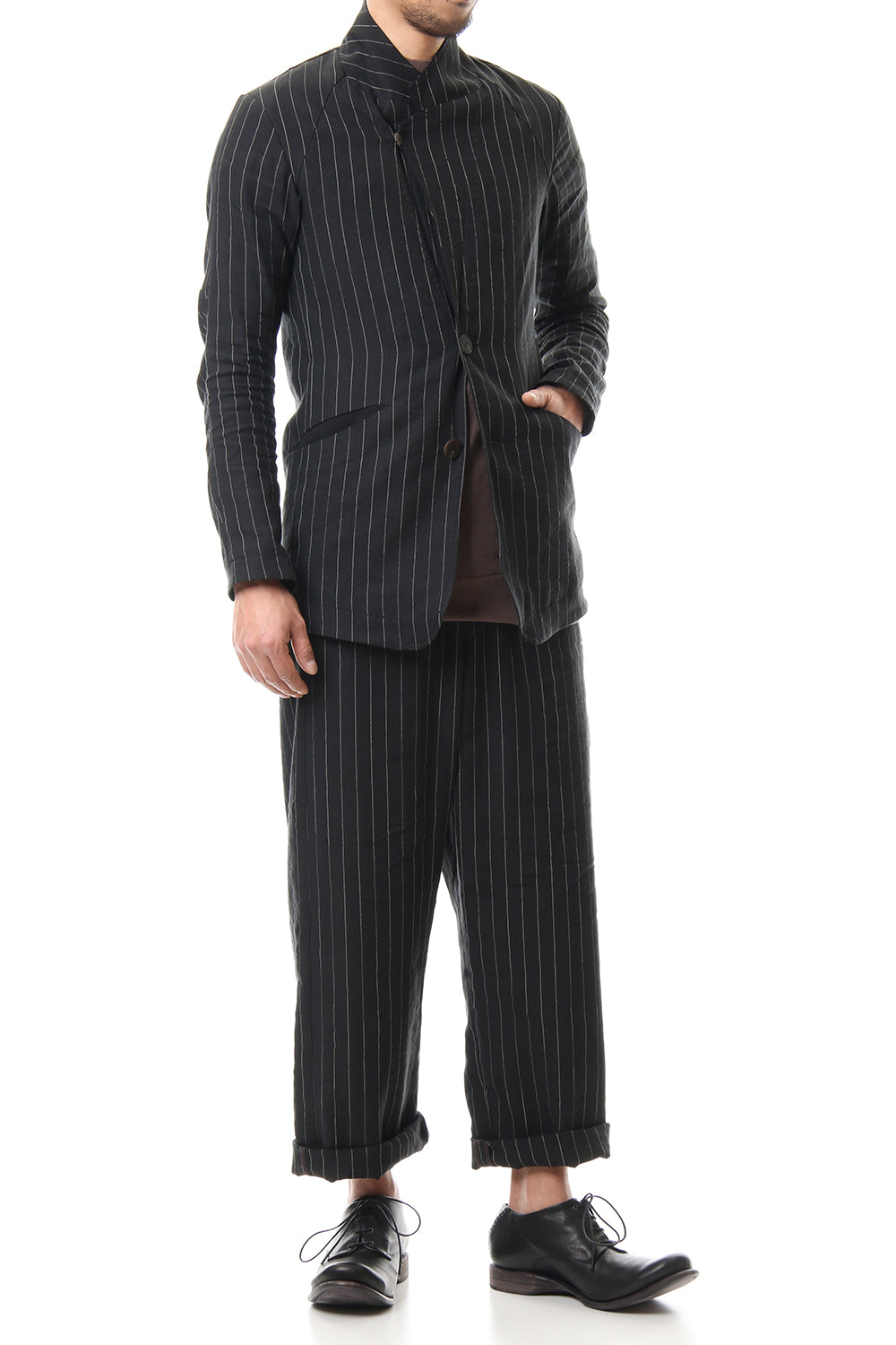 Jacket Linen viscose stripe Black