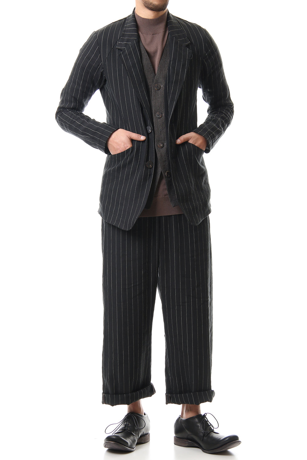 Jacket Linen viscose stripe Black