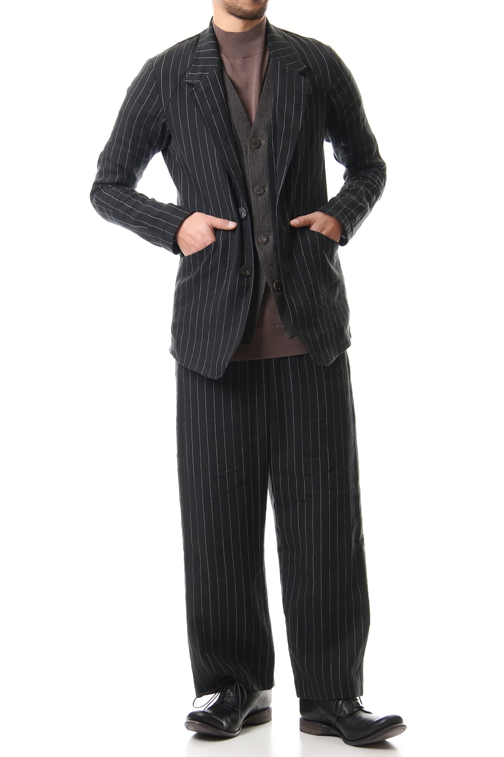 Jacket Linen viscose stripe Black