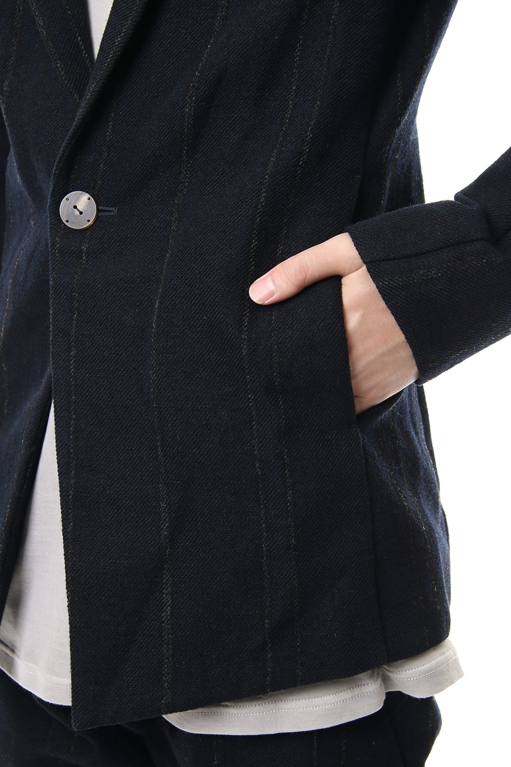 Shetland Wool Linen Stripe Batting Jacket