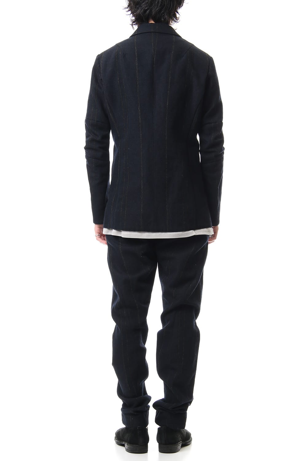 Shetland Wool Linen Stripe Batting Anatomical Pants Dark Navy