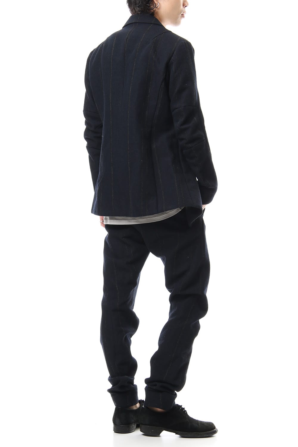 Shetland Wool Linen Stripe Batting Anatomical Pants Dark Navy