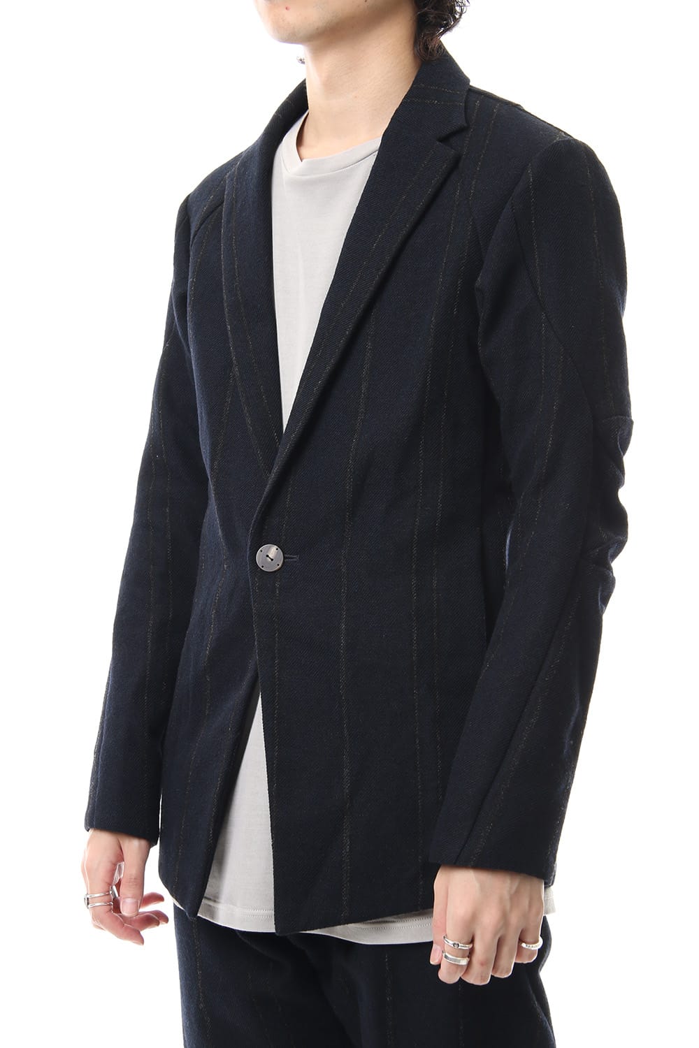 Shetland Wool Linen Stripe Batting Jacket
