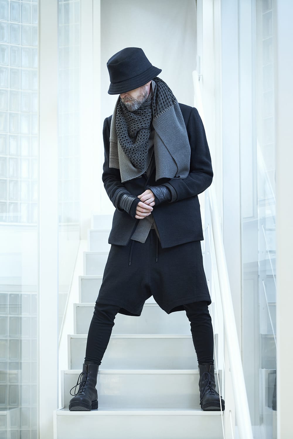 Patchwork stole merino wool / cotton Gray