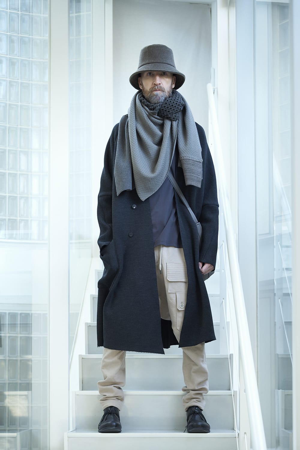 Patchwork stole merino wool / cotton Gray