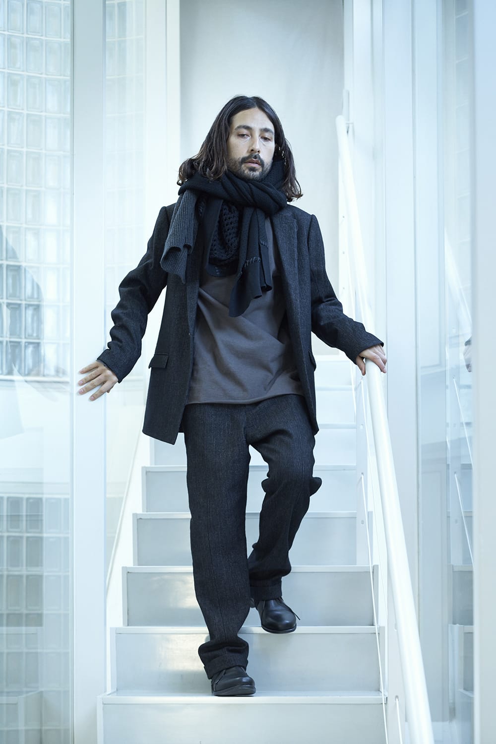 Patchwork stole merino wool / cotton Black