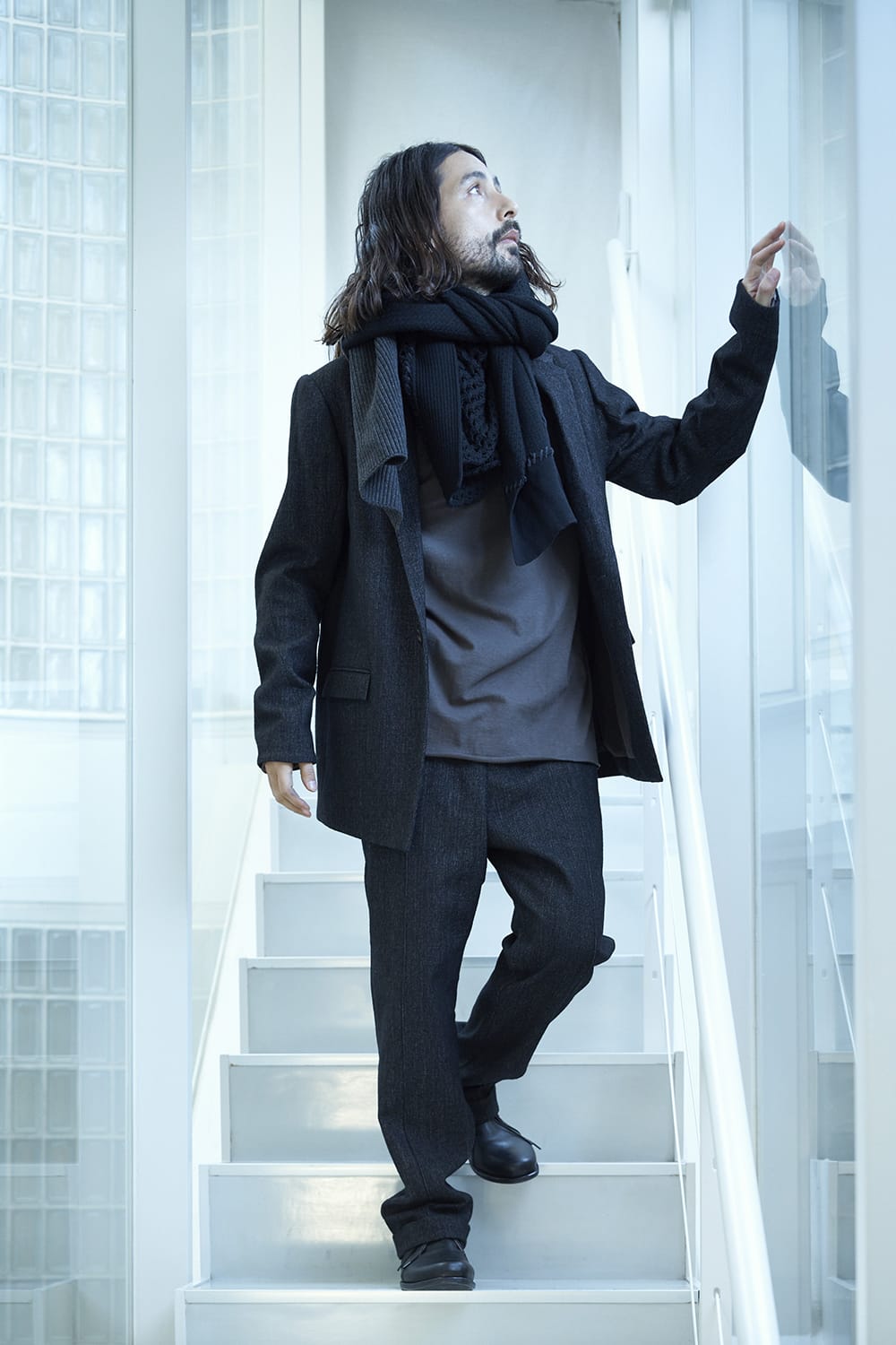 Patchwork stole merino wool / cotton Black