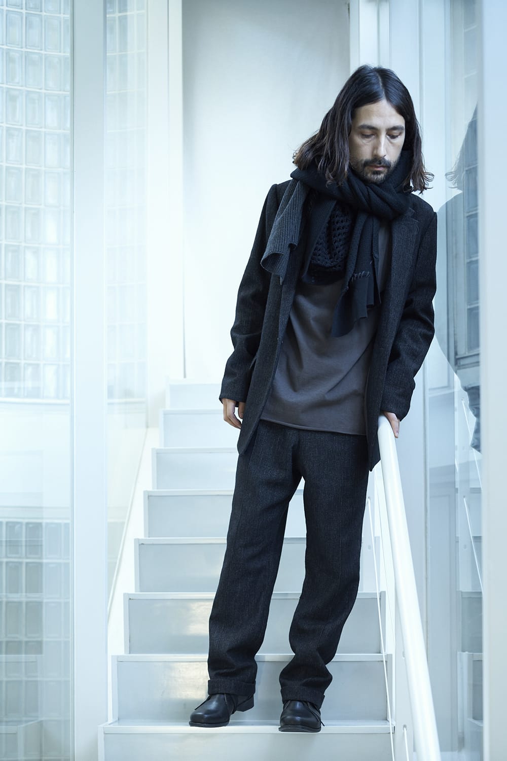 Patchwork stole merino wool / cotton Black