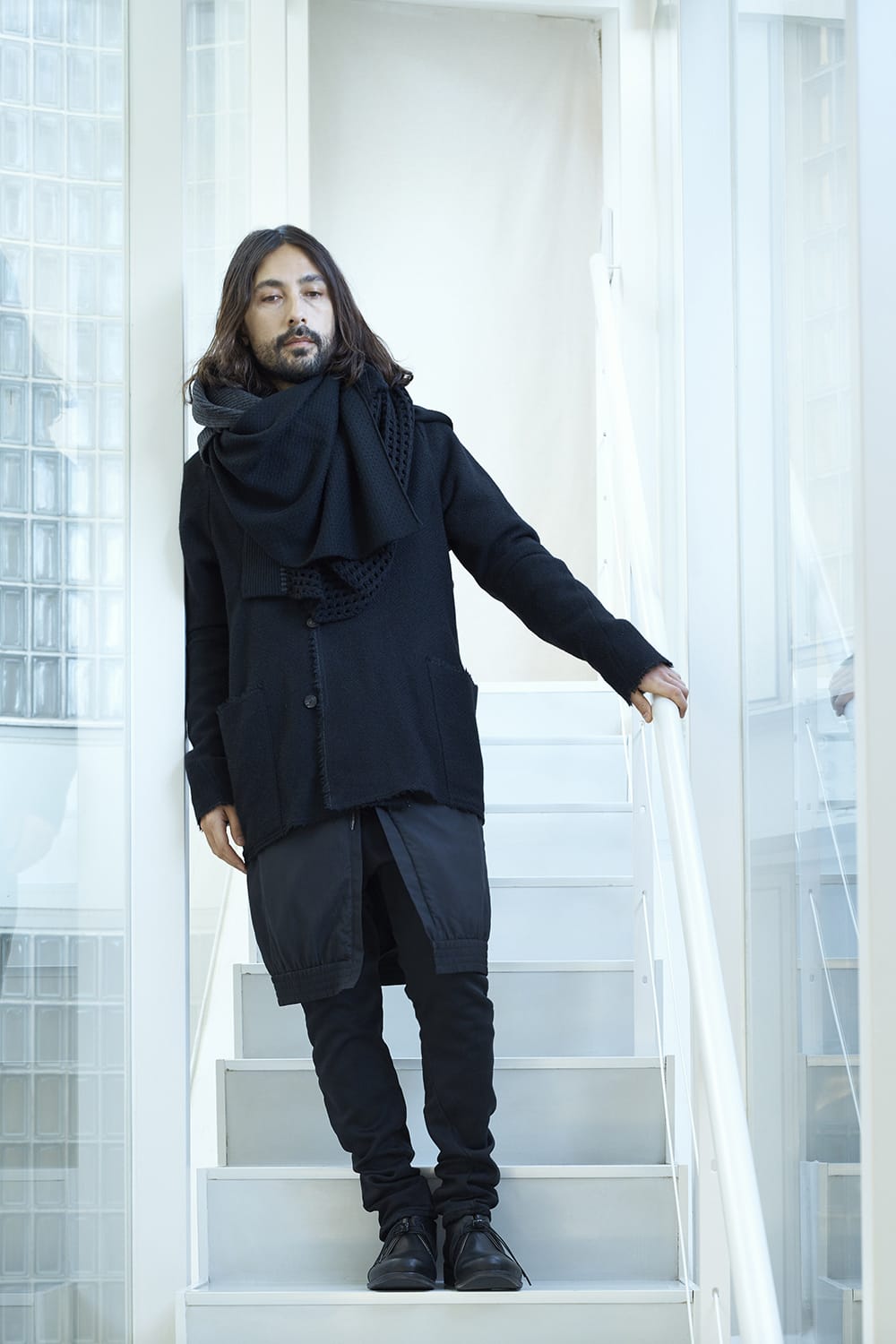 Patchwork stole merino wool / cotton Black