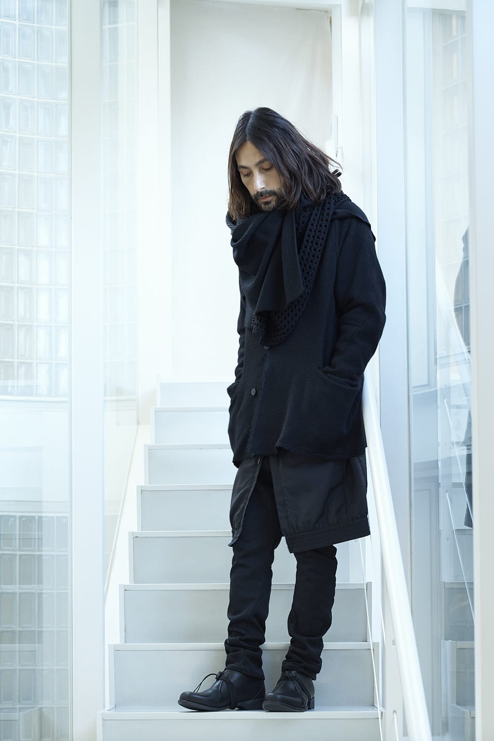 Patchwork stole merino wool / cotton Black