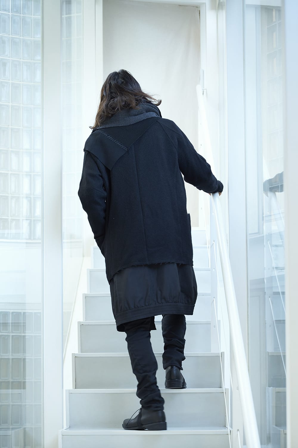 Patchwork stole merino wool / cotton Black