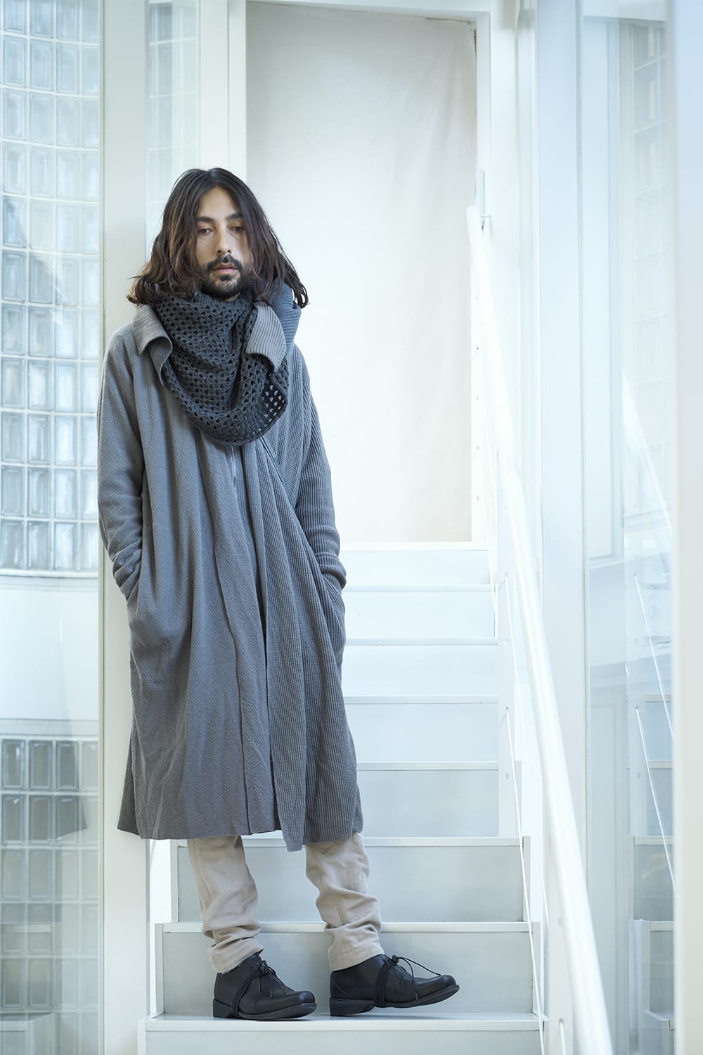 Patchwork stole merino wool / cotton Gray