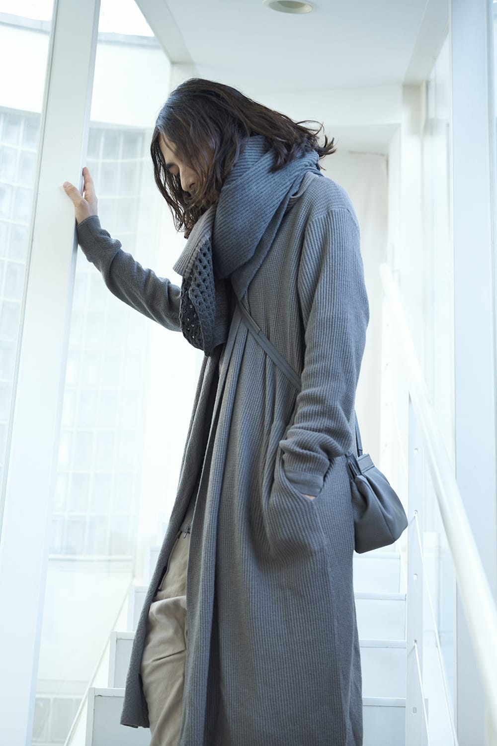 Patchwork stole merino wool / cotton Gray