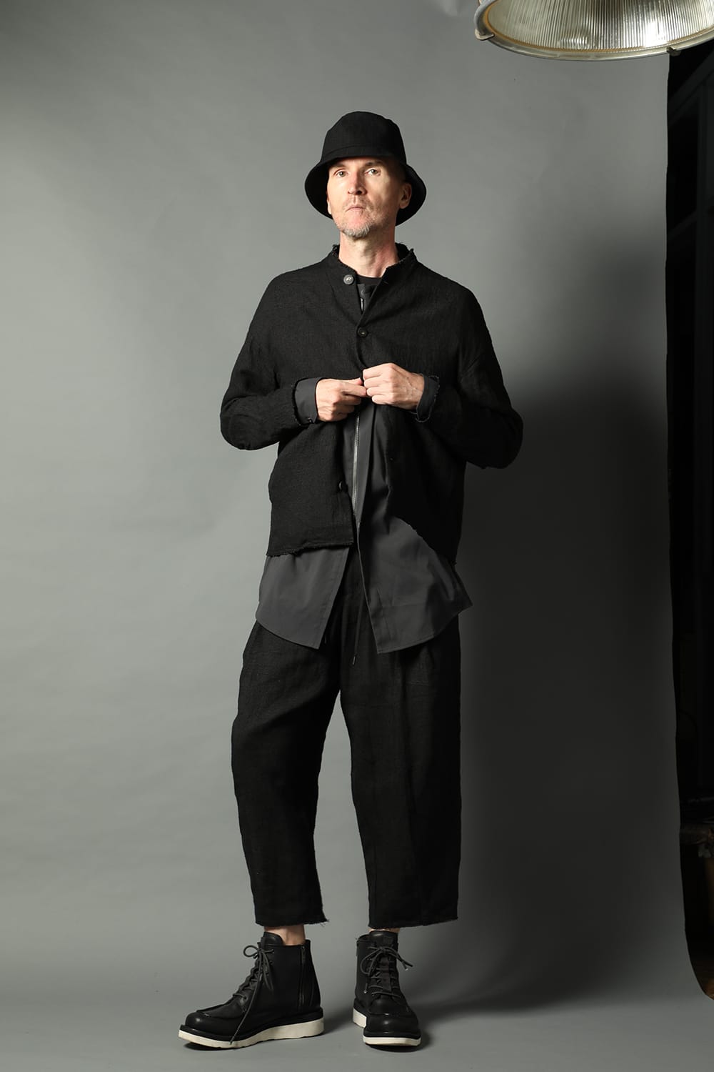 Jacket silk linen crazy check  Black