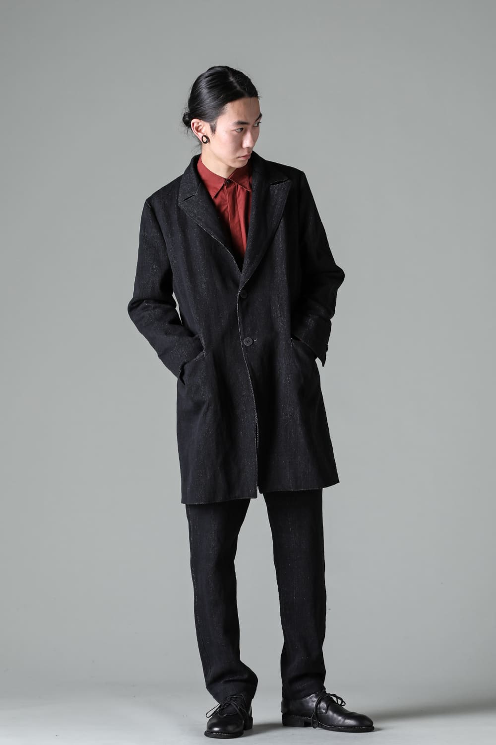 peaked lapel semi long jacket