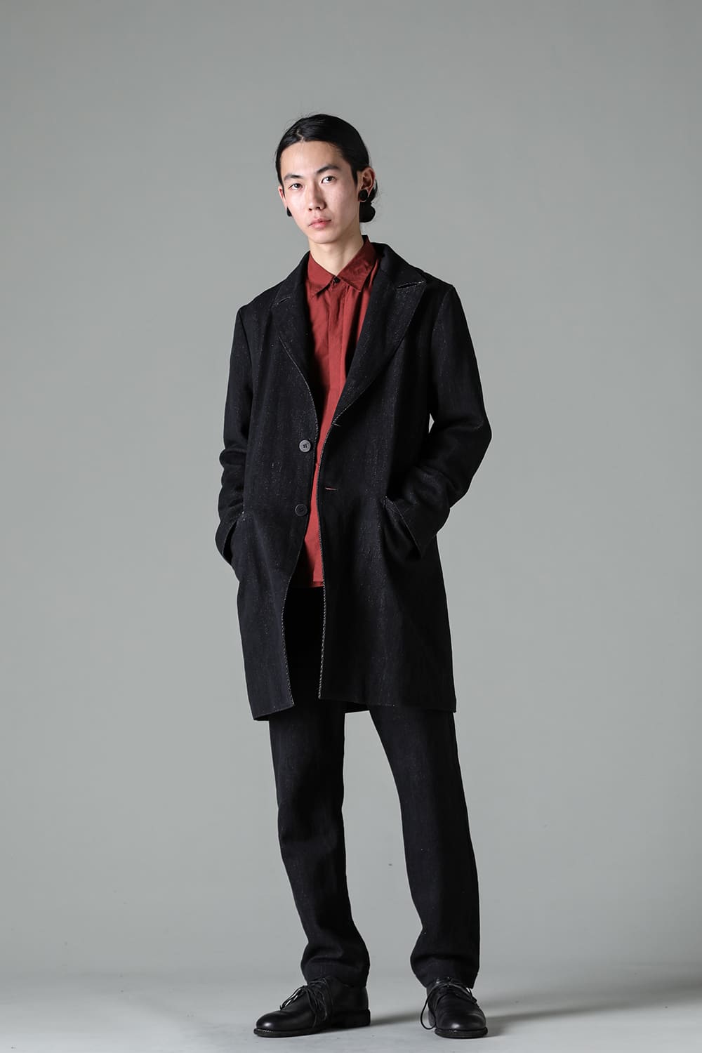 peaked lapel semi long jacket