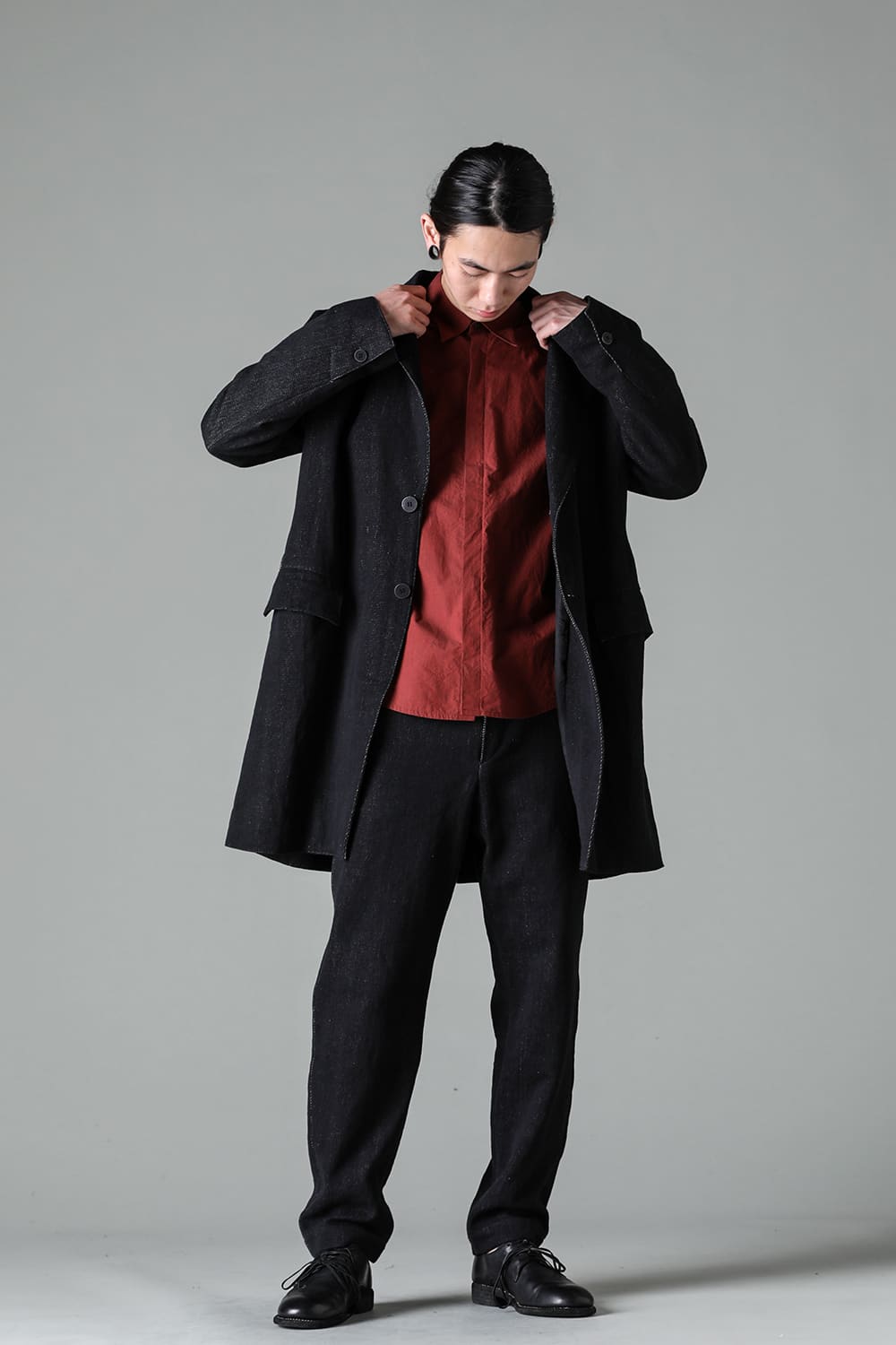 peaked lapel semi long jacket