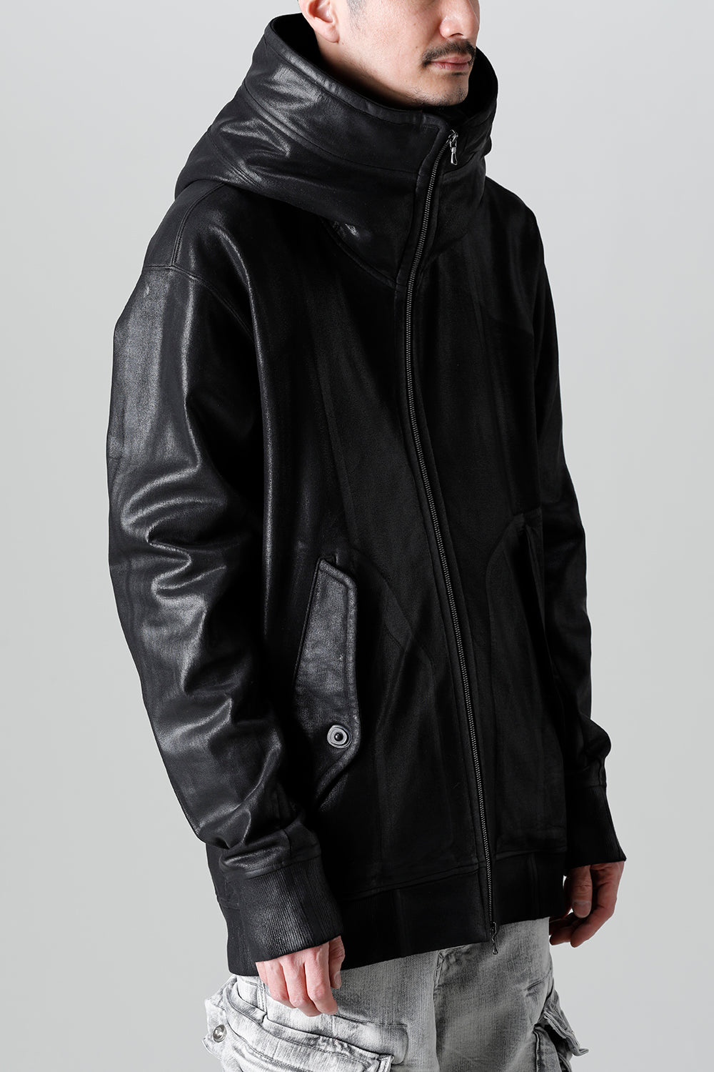 Front Zip Coated Sweat Hoodie