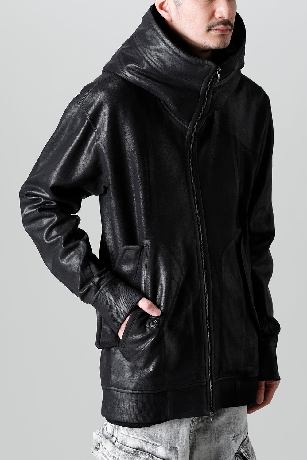 Front Zip Coated Sweat Hoodie