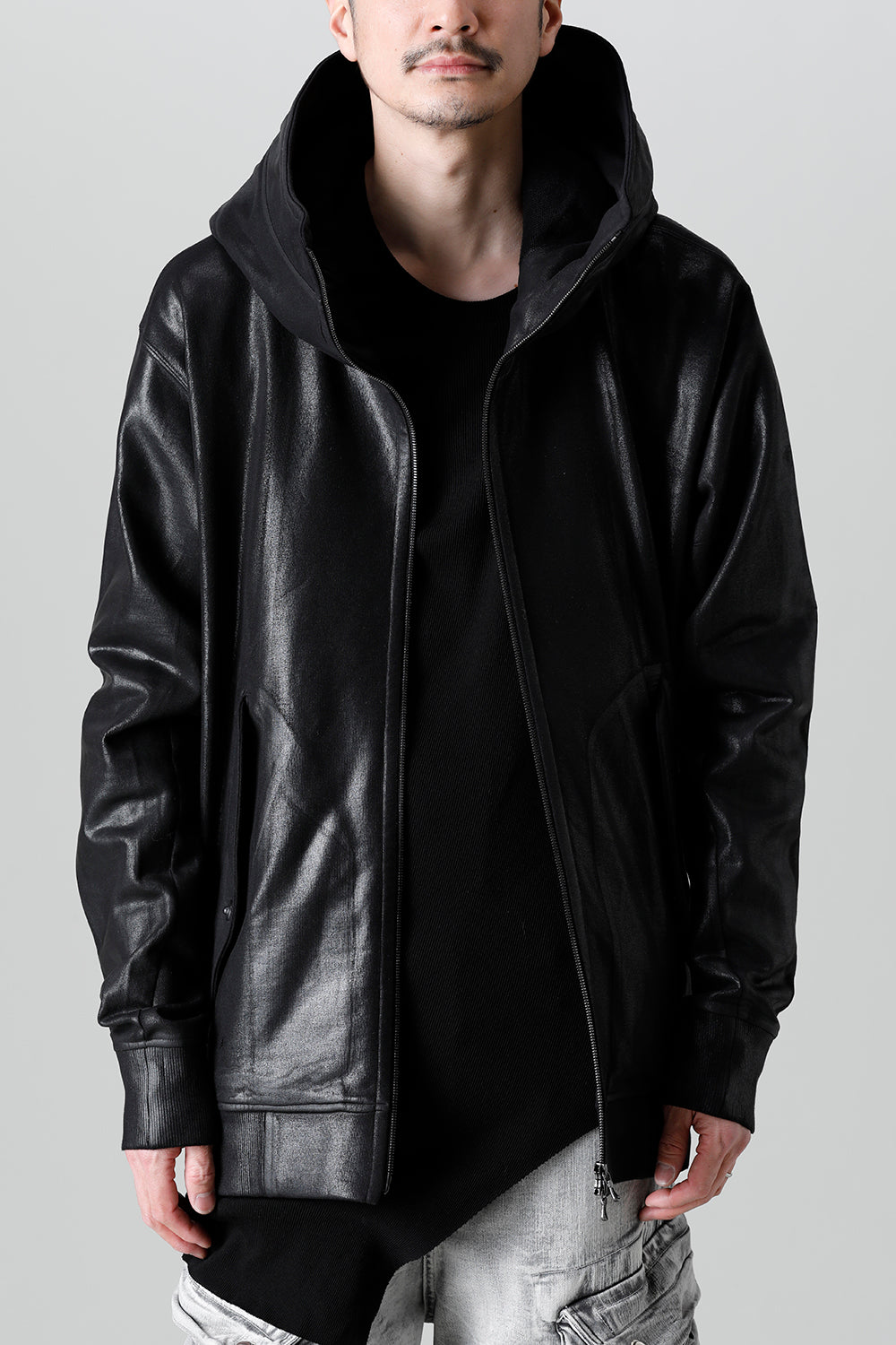Front Zip Coated Sweat Hoodie