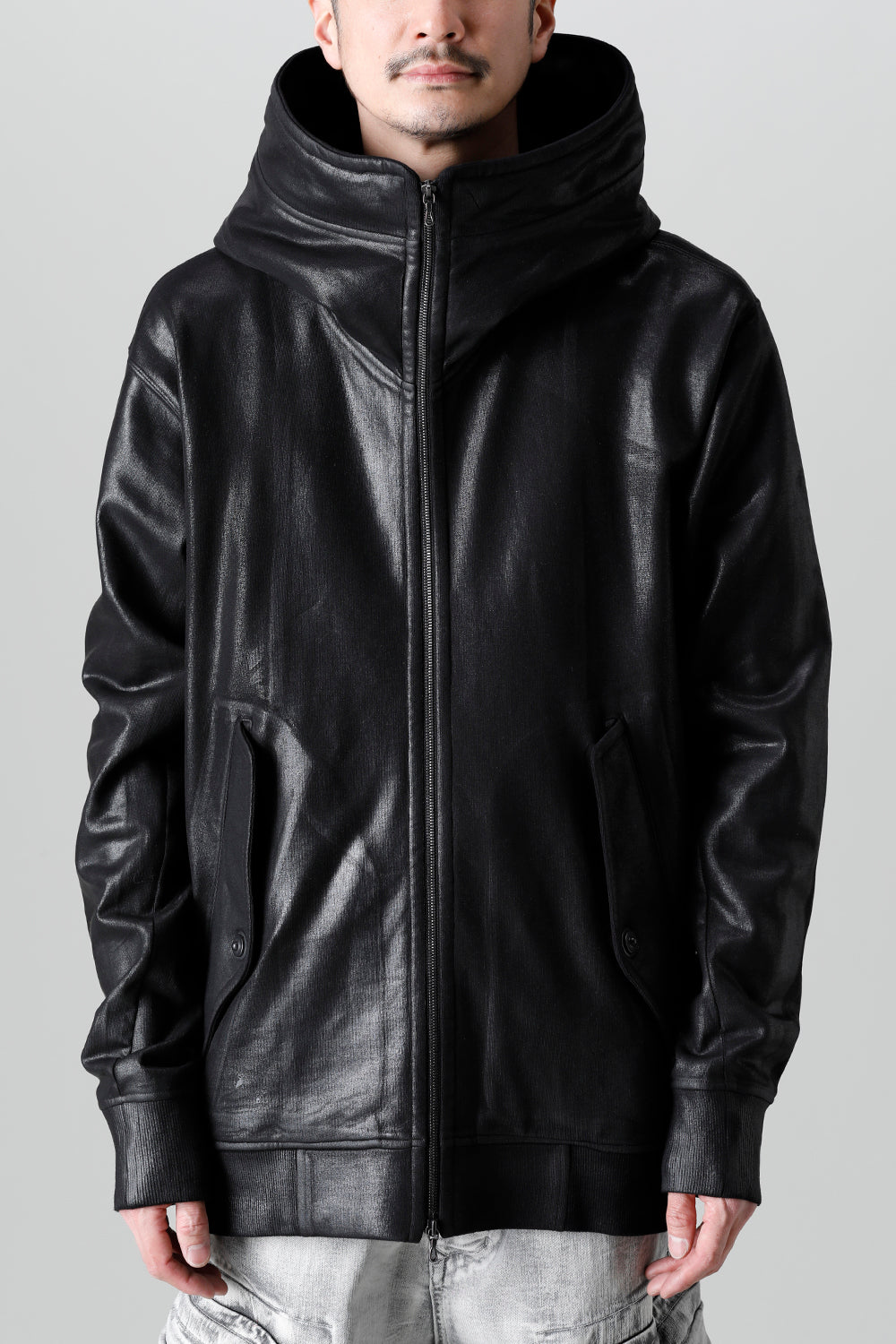 Front Zip Coated Sweat Hoodie