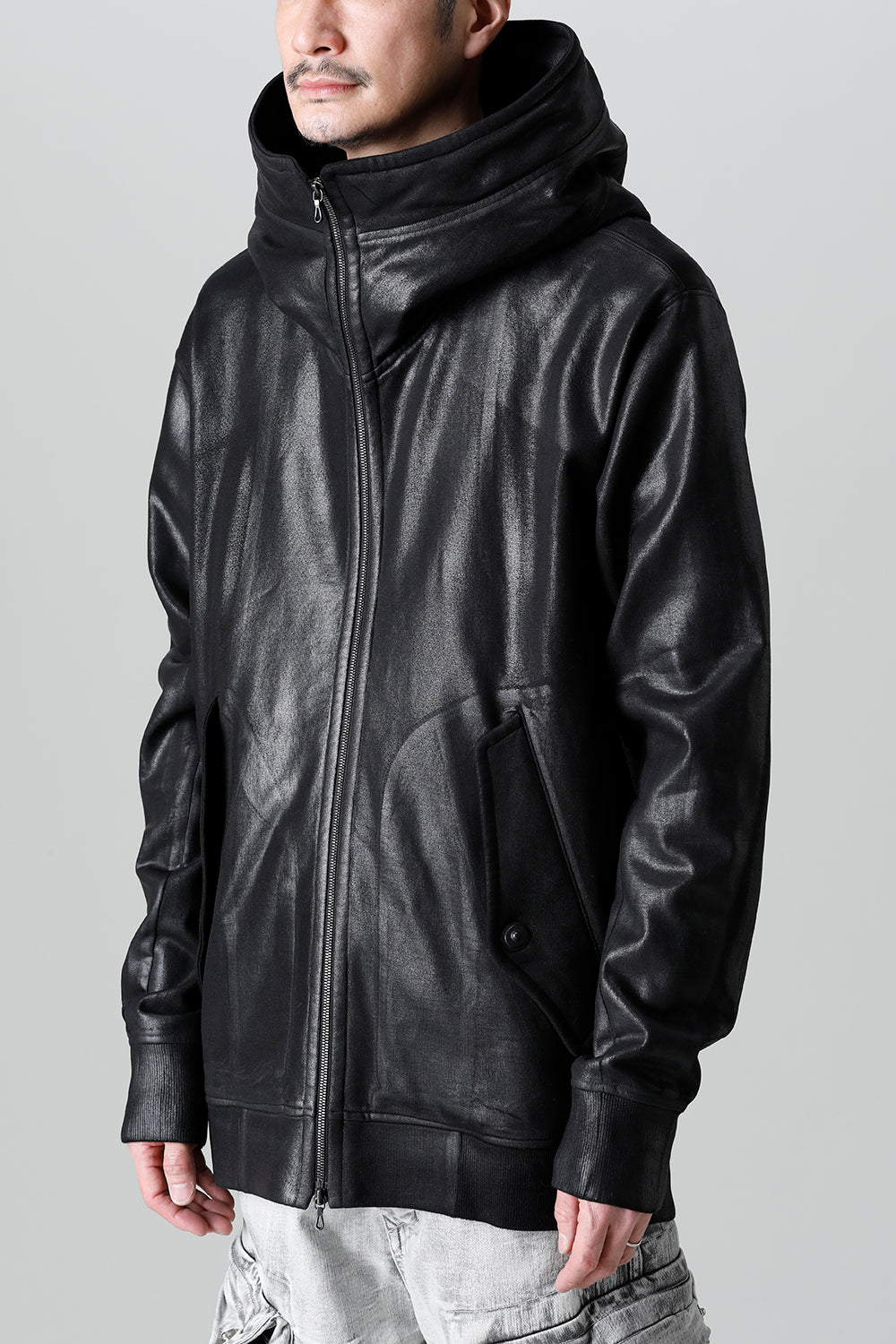 Front Zip Coated Sweat Hoodie