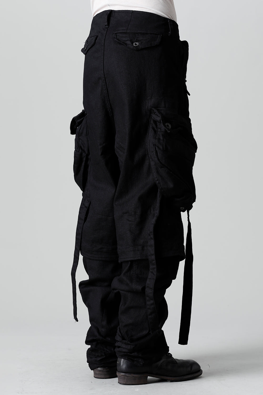 10.5oz Stretch Denim Gas Mask Wide Pants Black