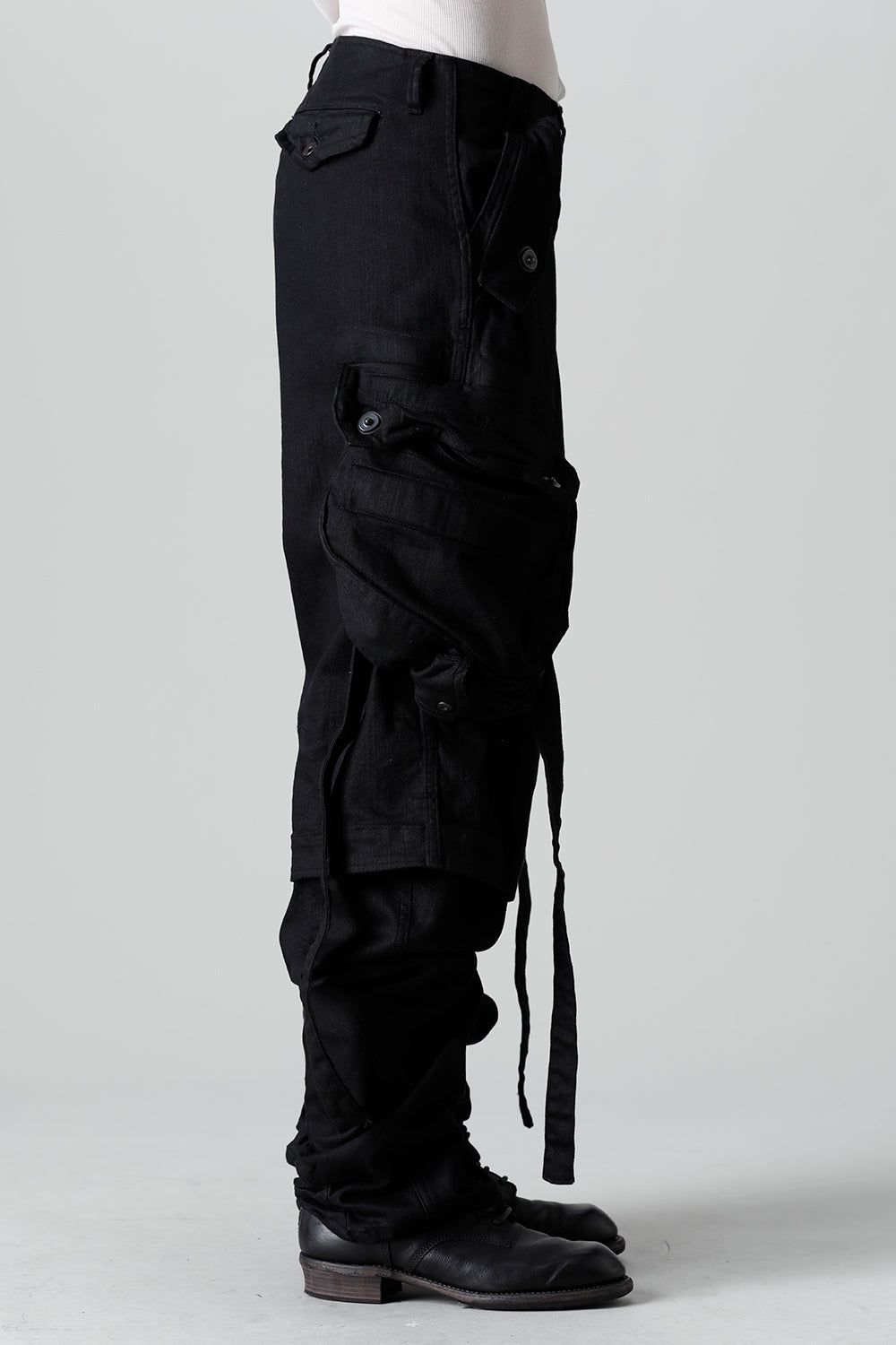 10.5oz Stretch Denim Gas Mask Wide Pants Black