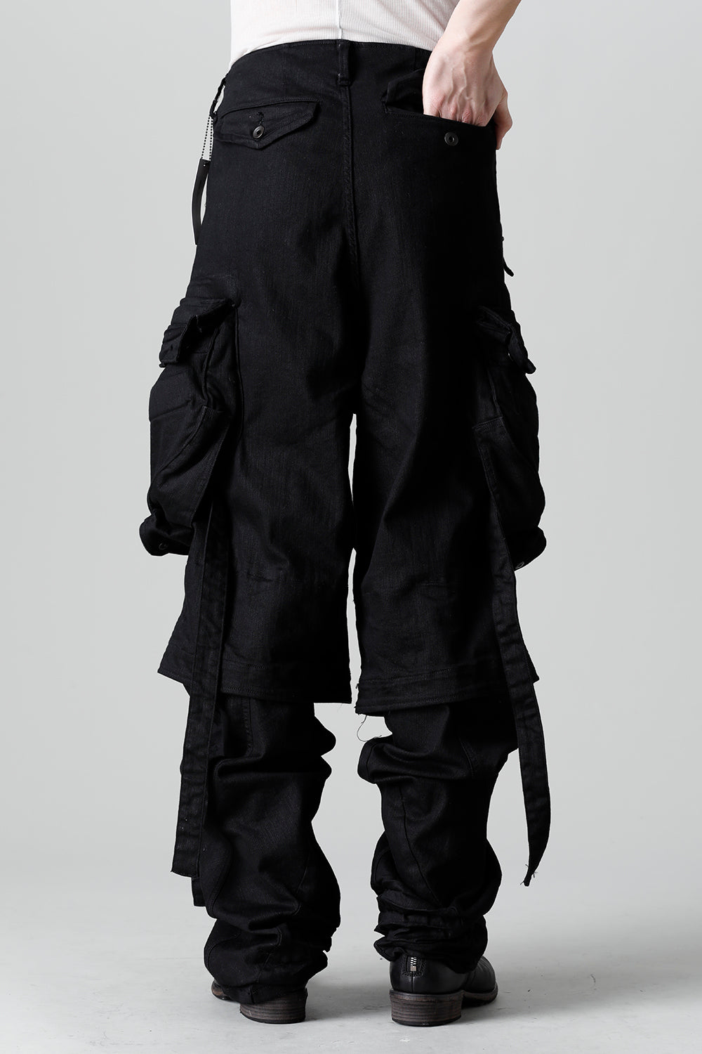 10.5oz Stretch Denim Gas Mask Wide Pants Black