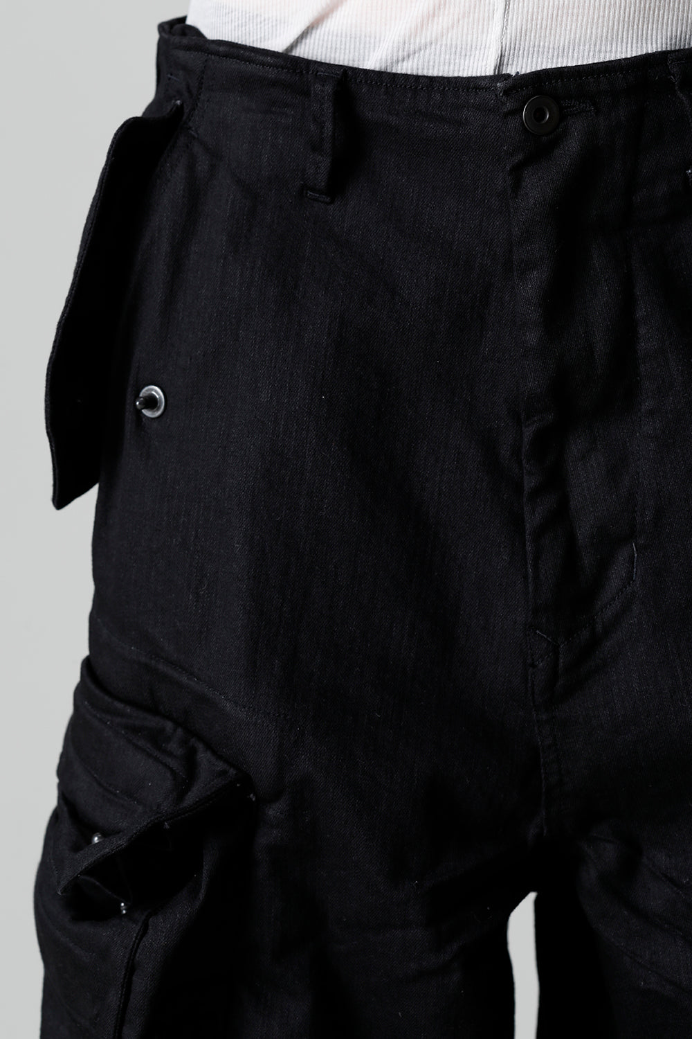 10.5oz Stretch Denim Gas Mask Wide Pants Black