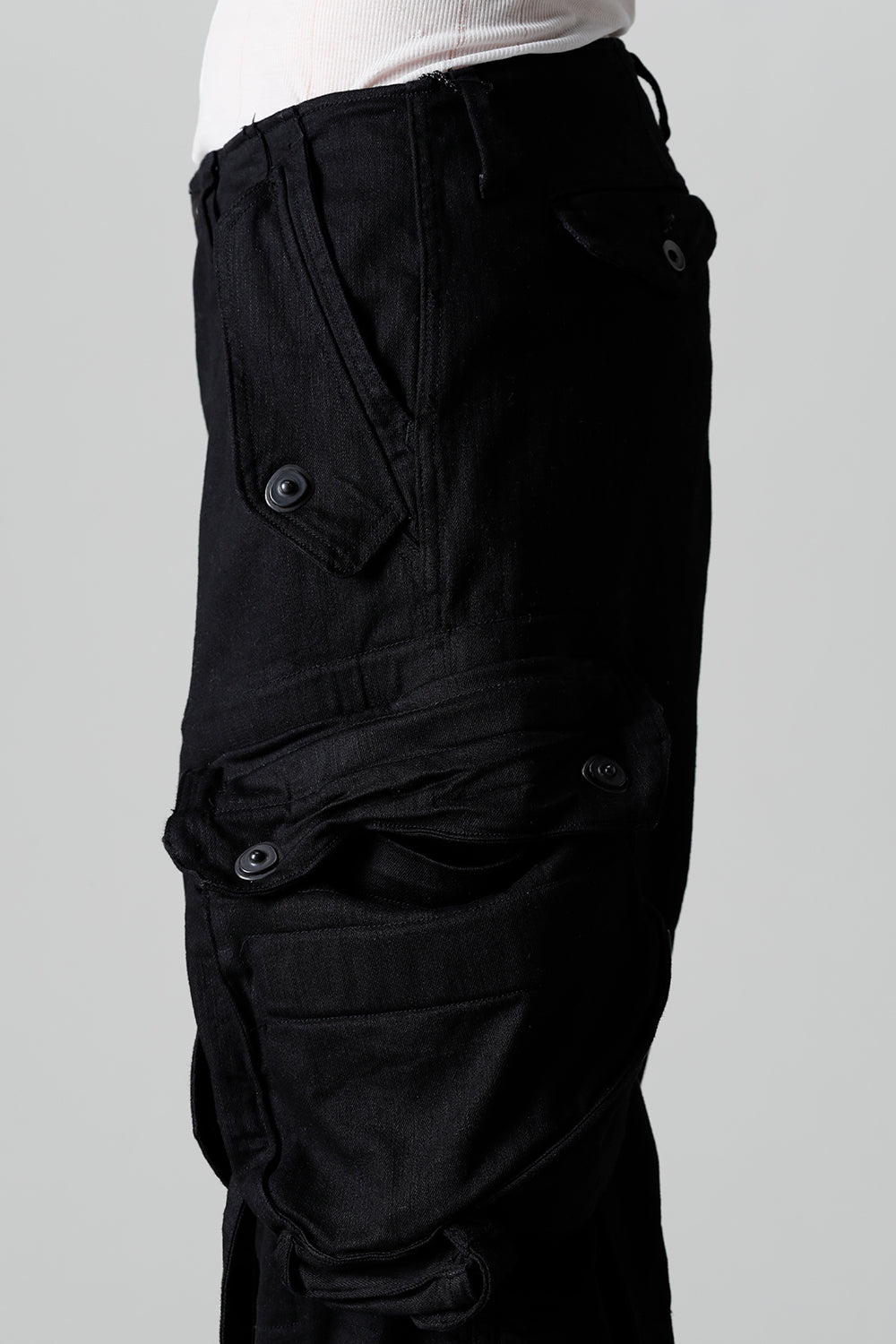 10.5oz Stretch Denim Gas Mask Wide Pants Black