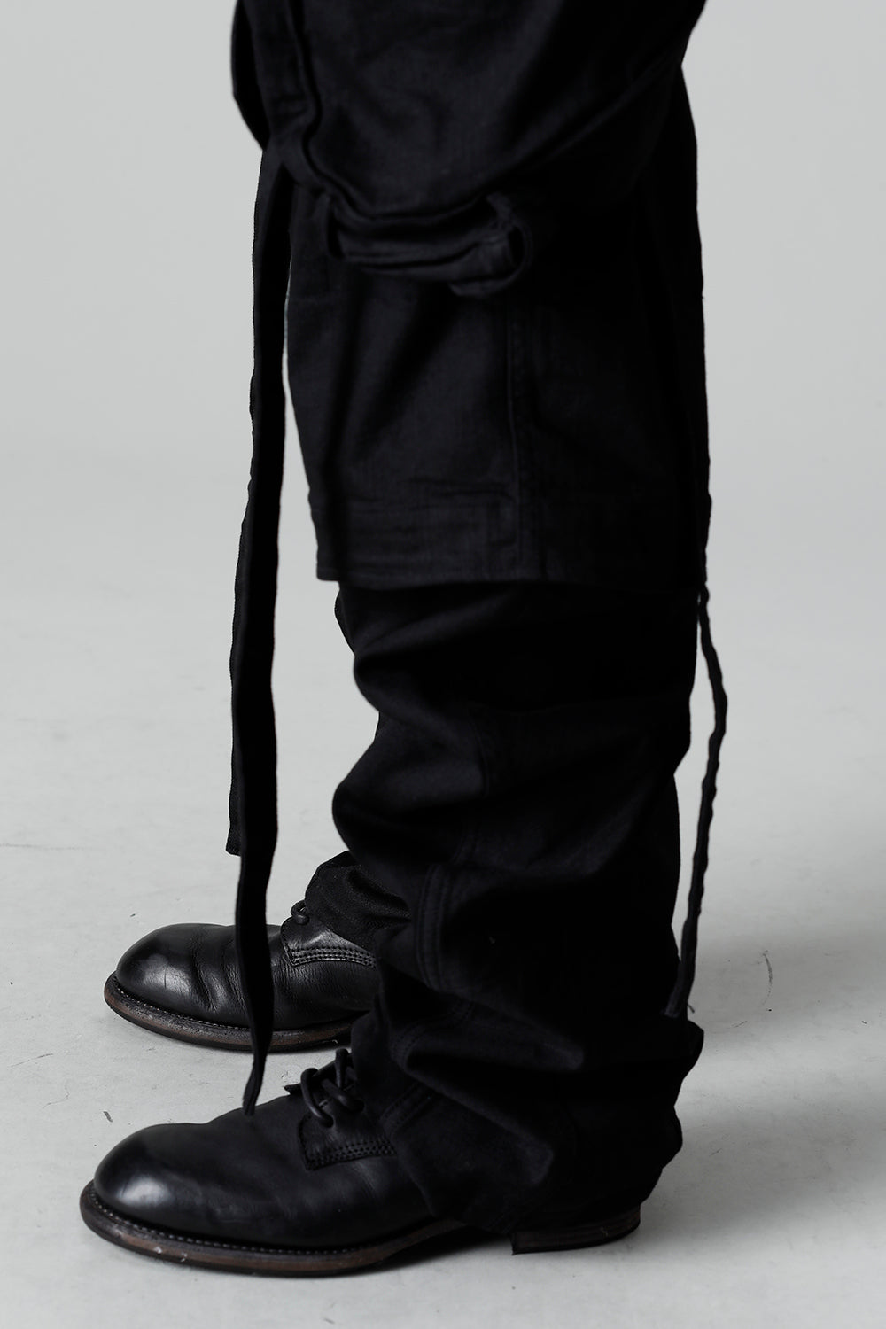 10.5oz Stretch Denim Gas Mask Wide Pants Black