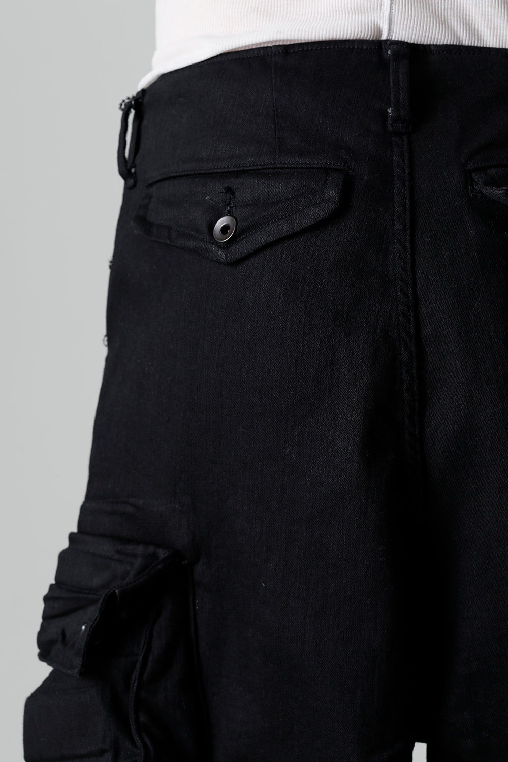 10.5oz Stretch Denim Gas Mask Wide Pants Black