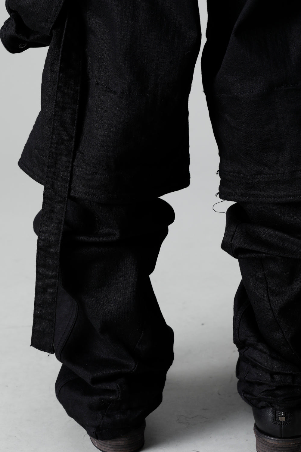 10.5oz Stretch Denim Gas Mask Wide Pants Black