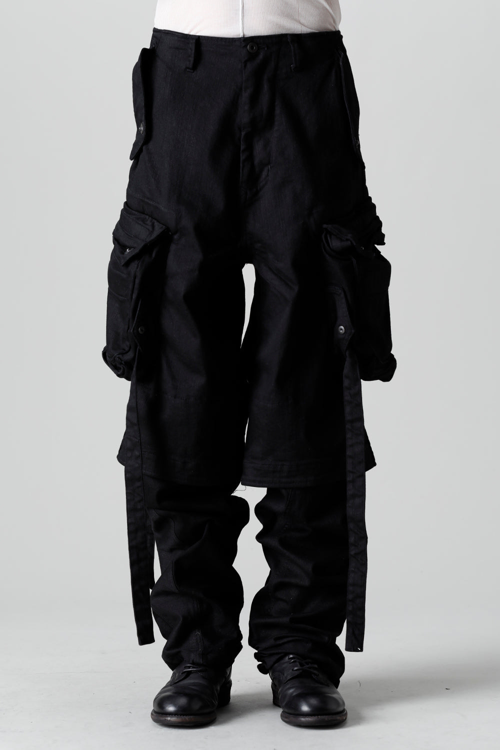 10.5oz Stretch Denim Gas Mask Wide Pants Black