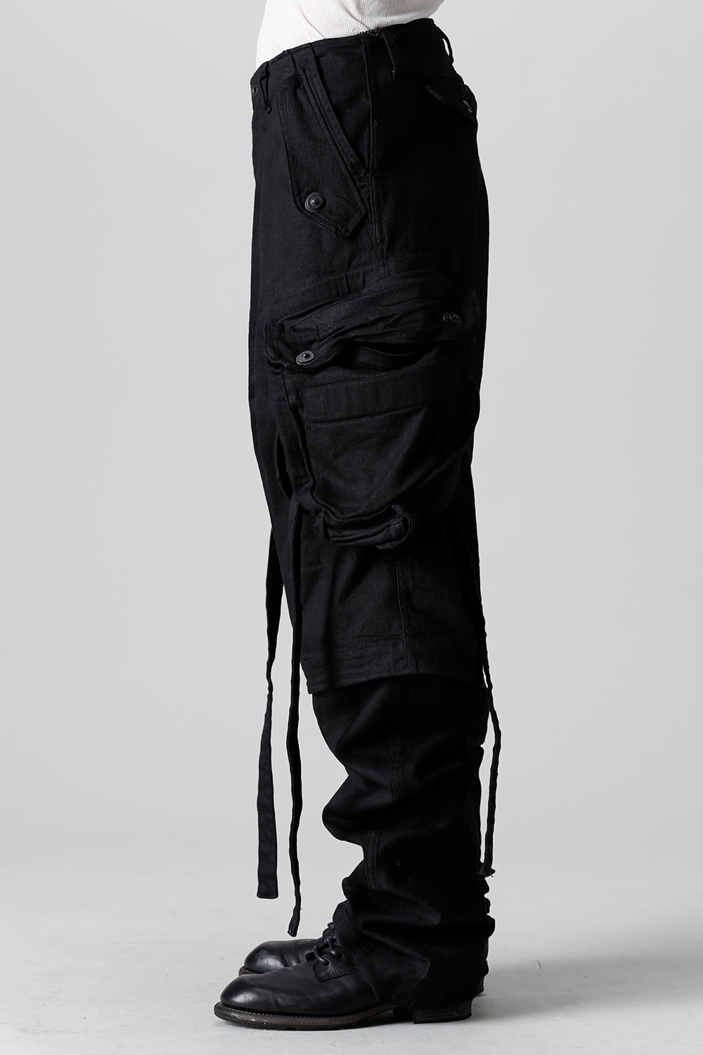 10.5oz Stretch Denim Gas Mask Wide Pants Black