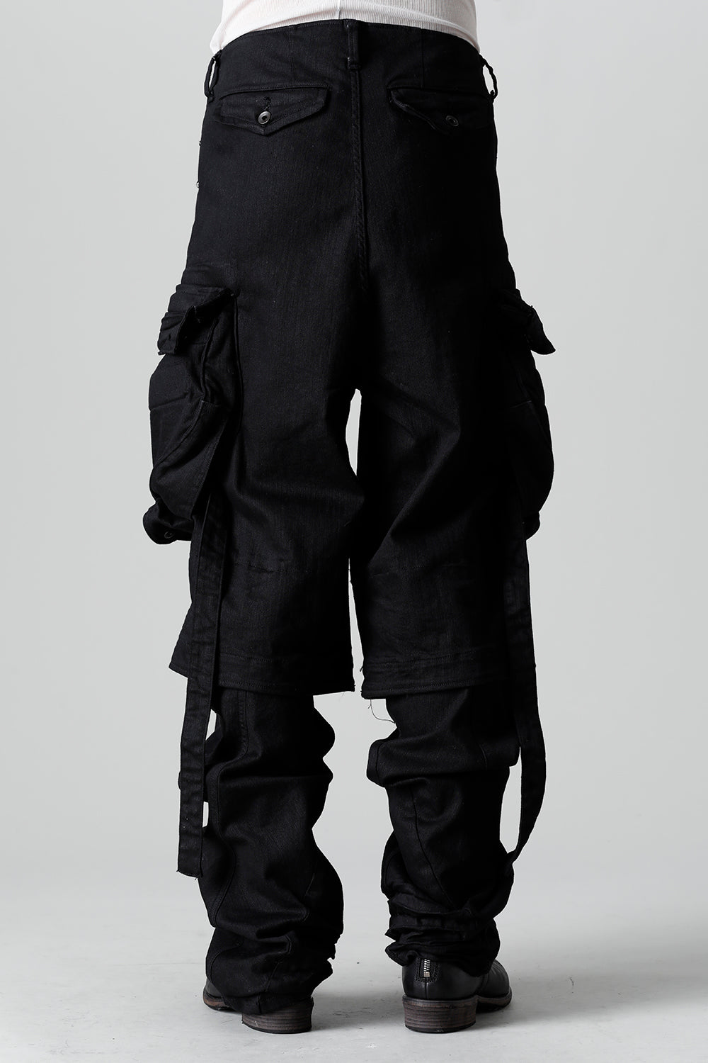 10.5oz Stretch Denim Gas Mask Wide Pants Black