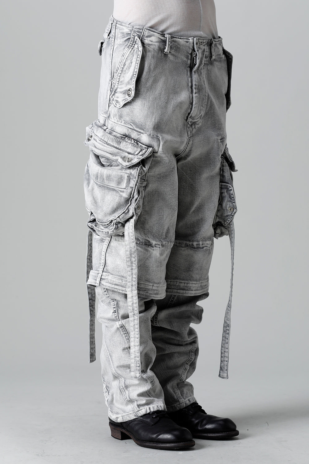 10.5oz Stretch Denim Gas Mask Wide Pants Plaster