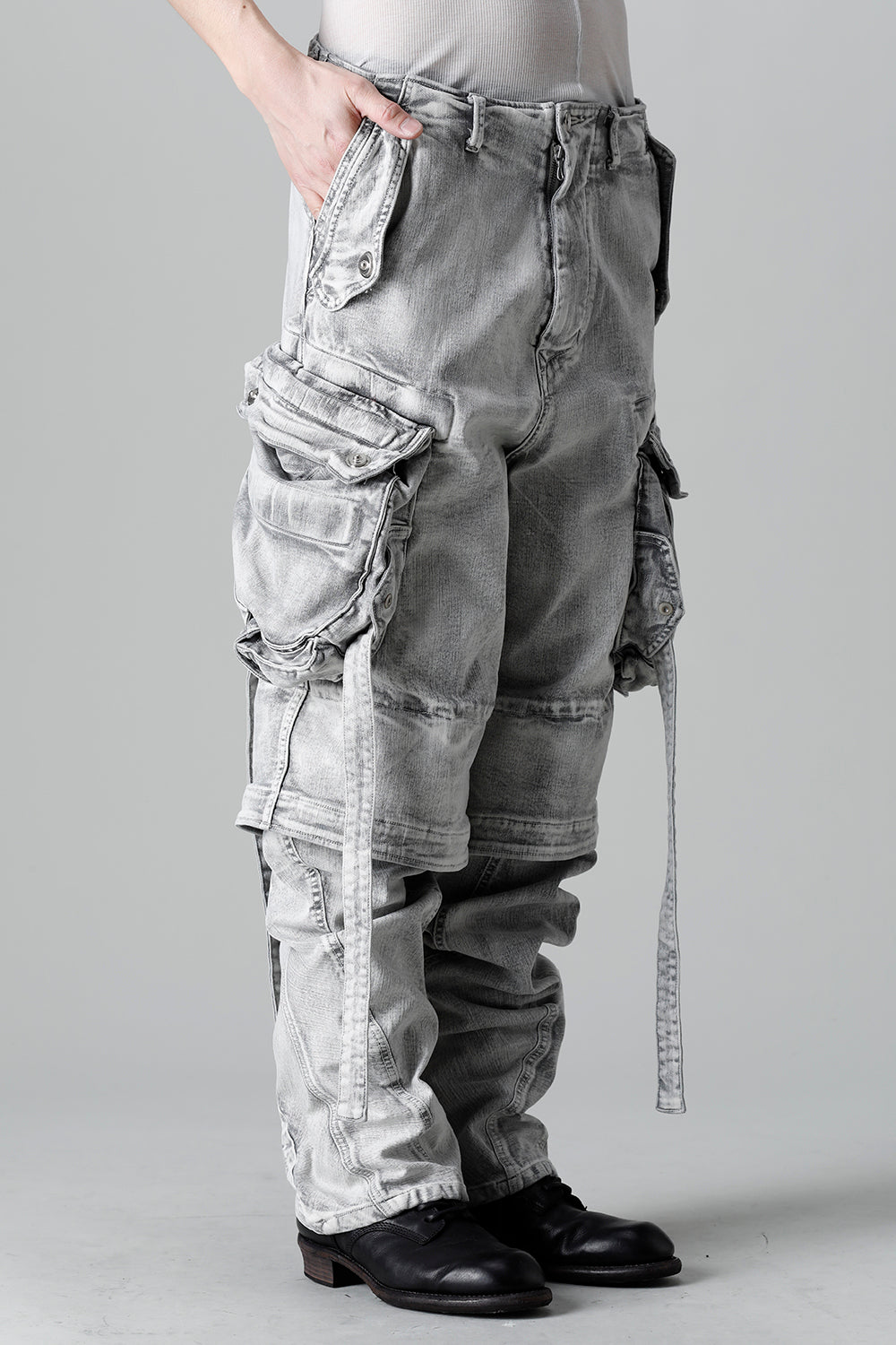 10.5oz Stretch Denim Gas Mask Wide Pants Plaster