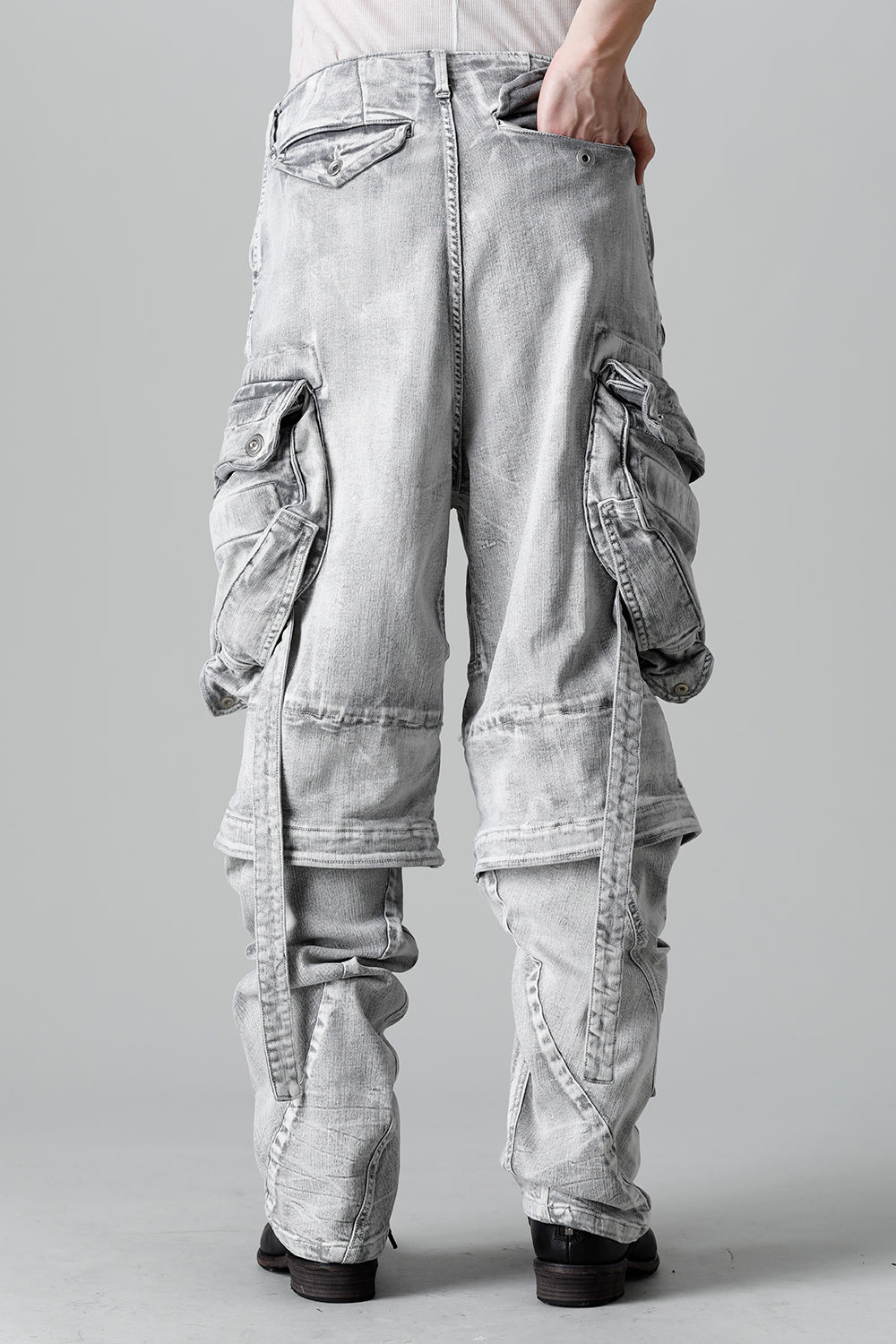 10.5oz Stretch Denim Gas Mask Wide Pants Plaster