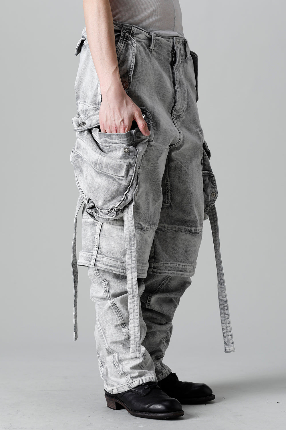 10.5oz Stretch Denim Gas Mask Wide Pants Plaster