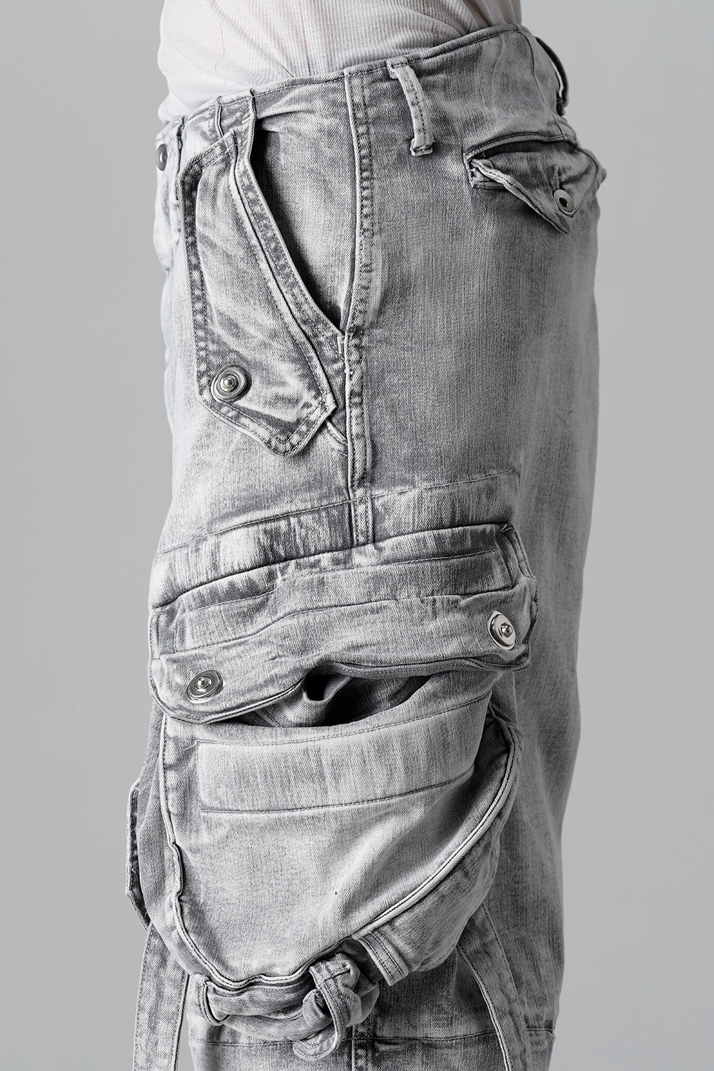 10.5oz Stretch Denim Gas Mask Wide Pants Plaster