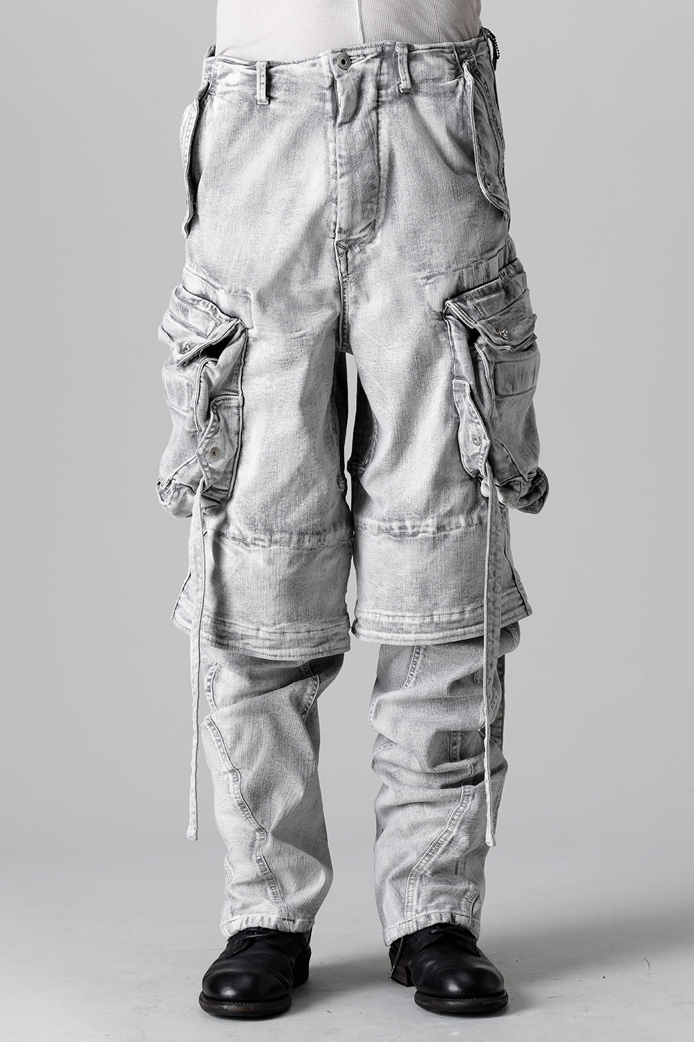 10.5oz Stretch Denim Gas Mask Wide Pants Plaster