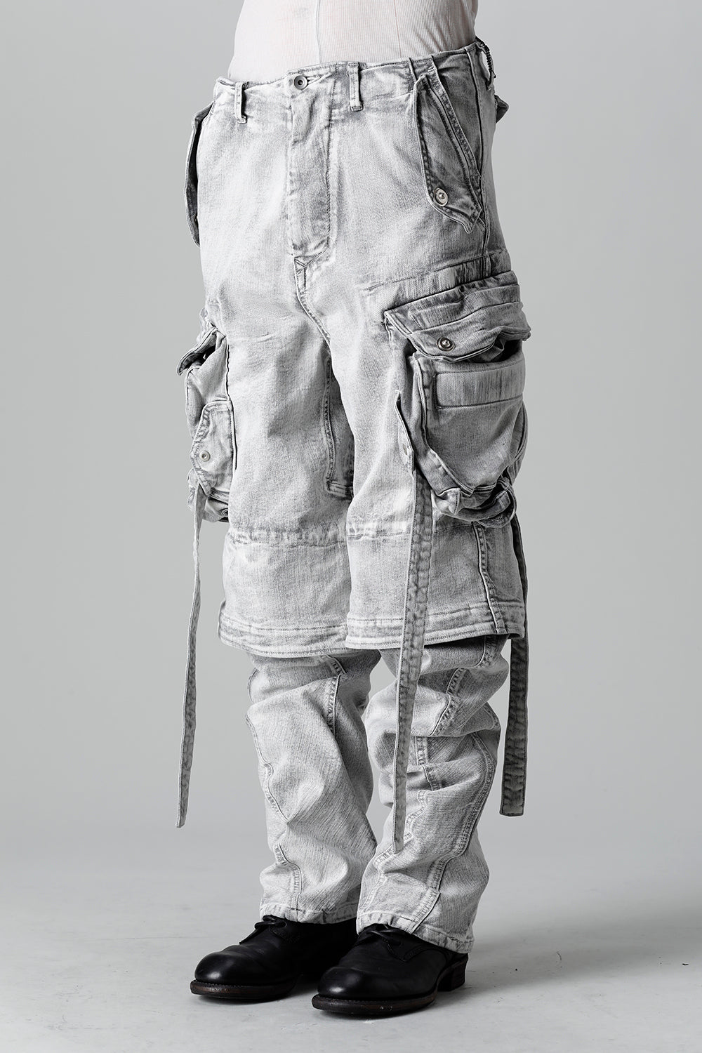 10.5oz Stretch Denim Gas Mask Wide Pants Plaster